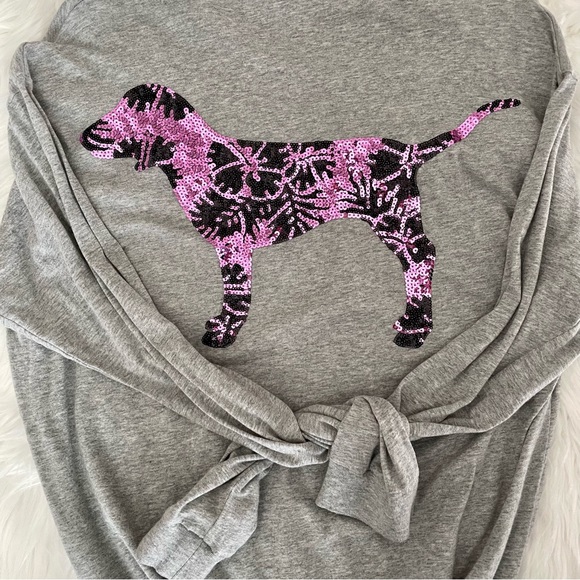 PINK Purple Bling Long Sleeve Grey Campus Tee - Picture 2 of 12